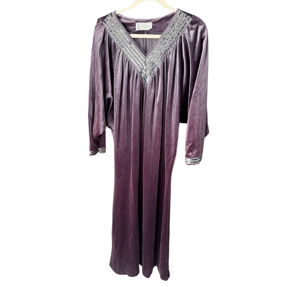 0234 Vintage Tom Bezduda Barad & Co Purple Velvet Sequin Maxi Dress L